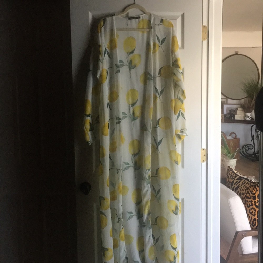Lemon print kimono/pool cover up